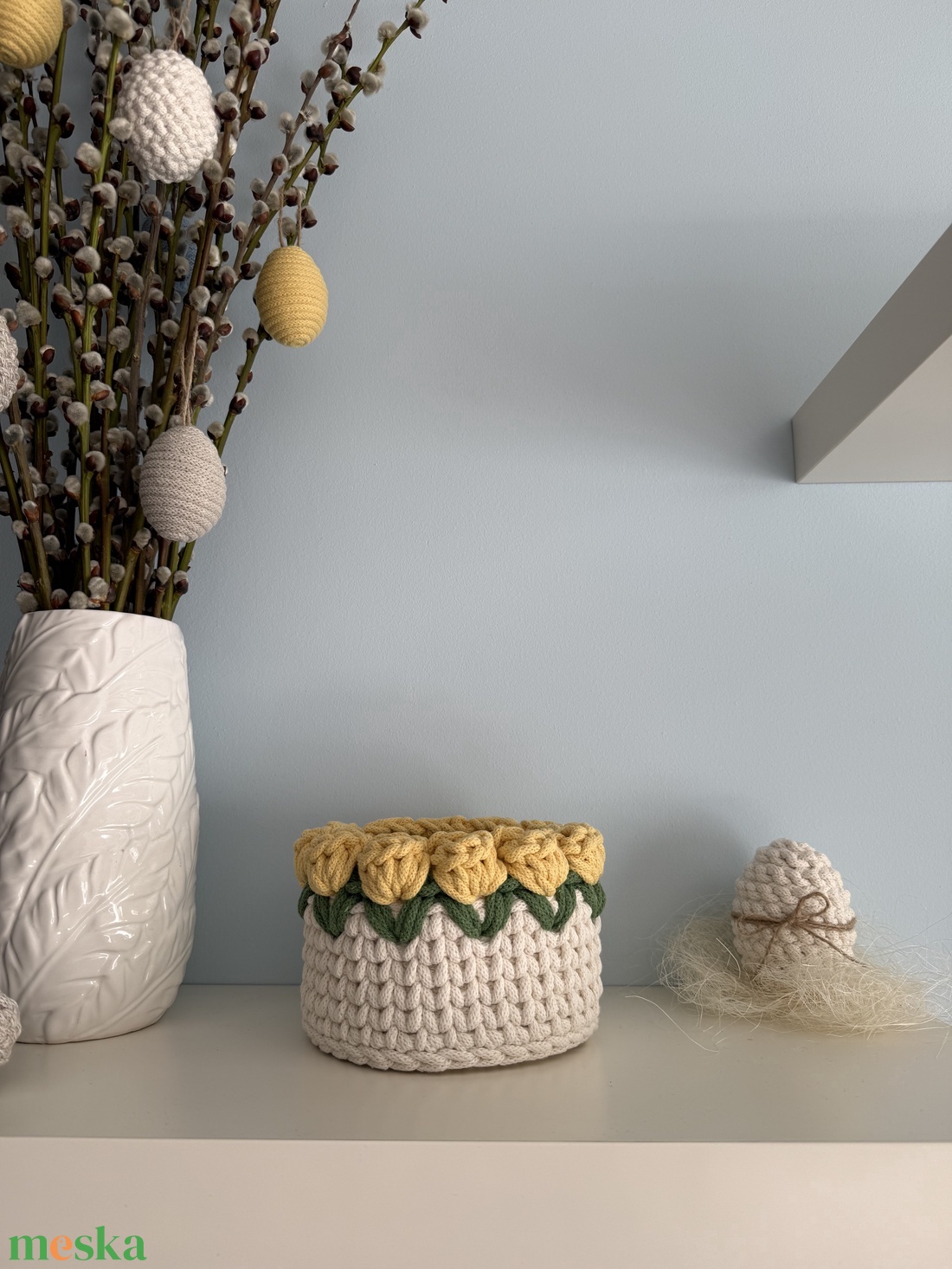 Horgolt kosár - ünnepi díszek, dekorációk - húsvéti díszek és dekorációk - húsvéti kosár - Meska.hu