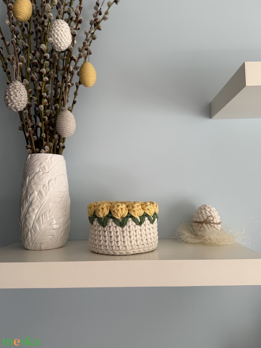 Horgolt kosár - ünnepi díszek, dekorációk - húsvéti díszek és dekorációk - húsvéti kosár - Meska.hu