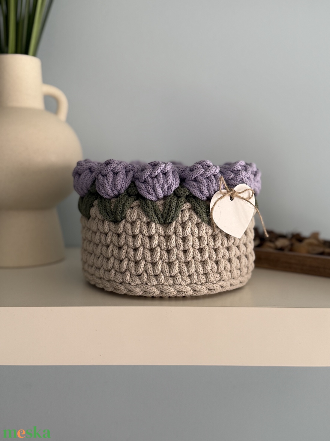 Horgolt tulipános kosár - otthon & életmód - tárolás & rendszerezés - tárolókosár - Meska.hu