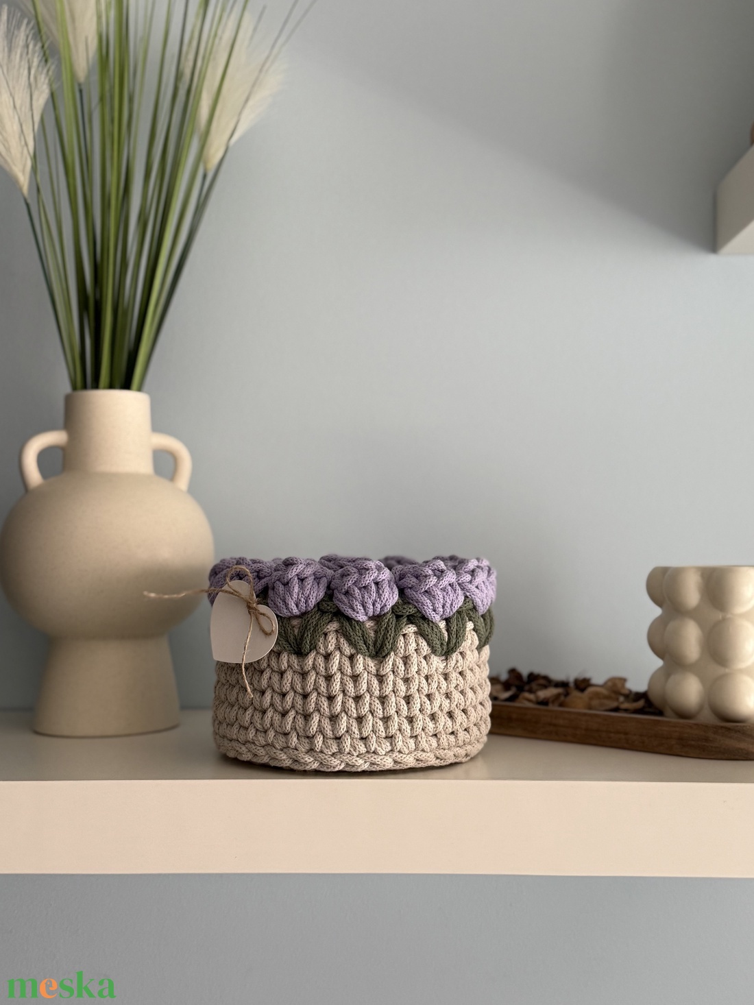 Horgolt tulipános kosár - otthon & életmód - tárolás & rendszerezés - tárolókosár - Meska.hu