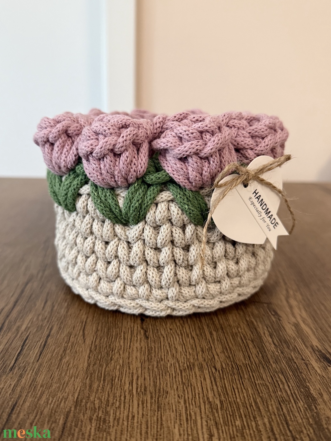 Mini horgolt tulipános kosárka - otthon & életmód - tárolás & rendszerezés - tárolókosár - Meska.hu