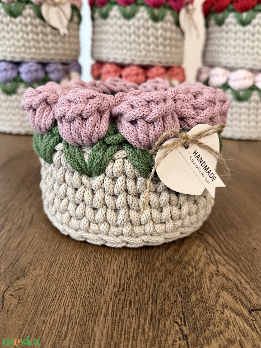 Mini horgolt tulipános kosárka - otthon & életmód - tárolás & rendszerezés - tárolókosár - Meska.hu