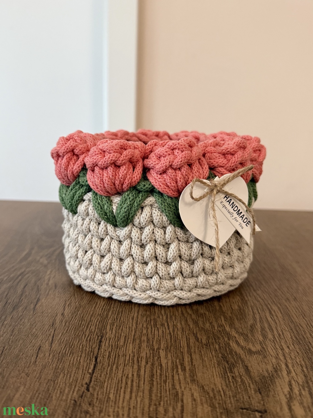 Mini horgolt tulipános kosárka - otthon & életmód - tárolás & rendszerezés - tárolókosár - Meska.hu