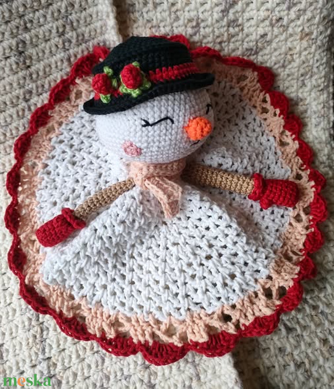 Hóember szundikendő - Horgolt - játék & sport - 3 éves kor alattiaknak - alvóka & rongyi - Meska.hu