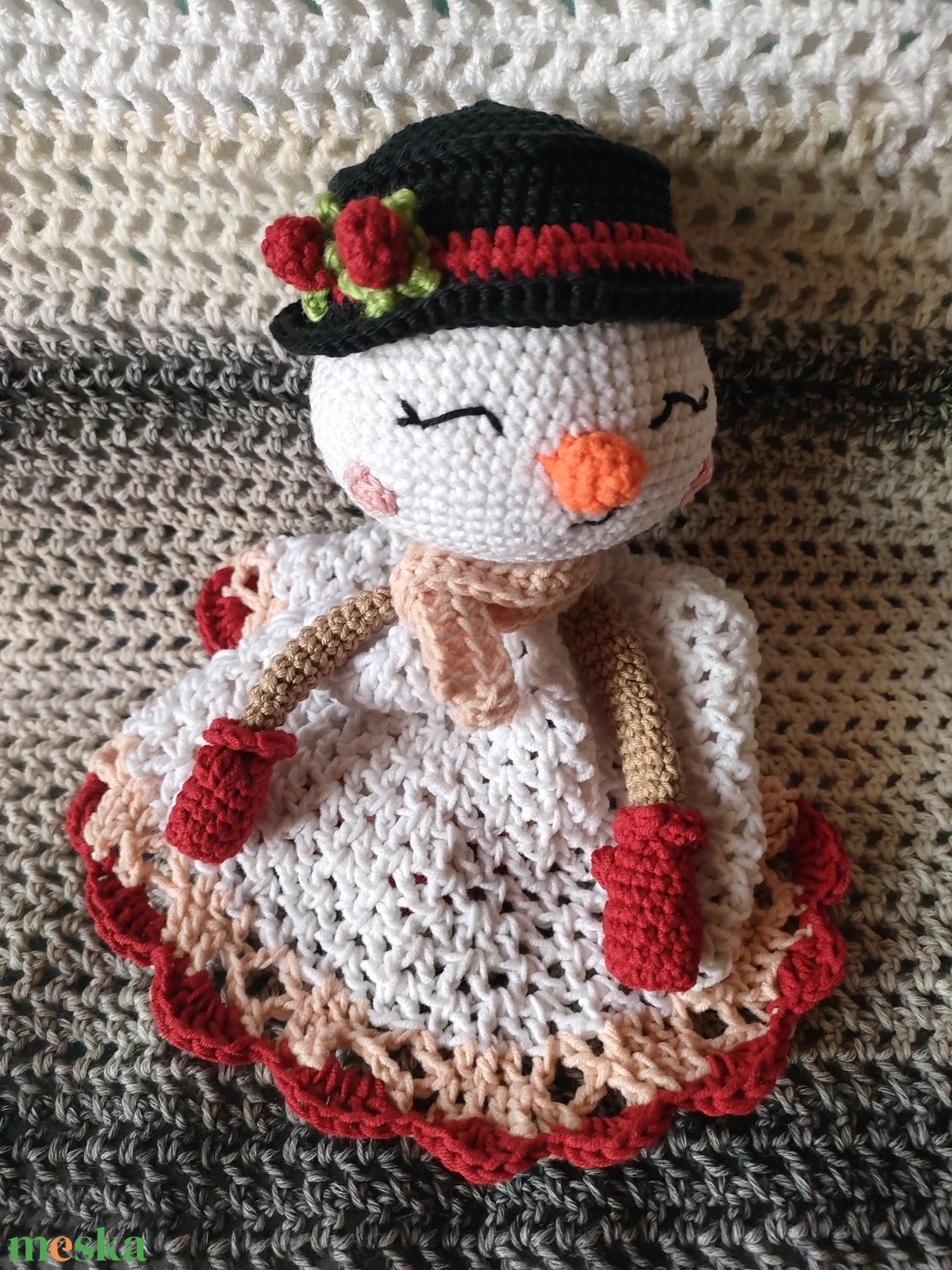 Hóember szundikendő - Horgolt - játék & sport - 3 éves kor alattiaknak - alvóka & rongyi - Meska.hu