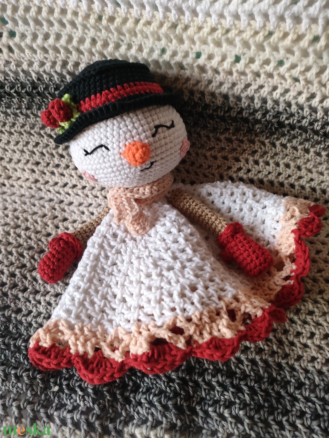 Hóember szundikendő - Horgolt - játék & sport - 3 éves kor alattiaknak - alvóka & rongyi - Meska.hu