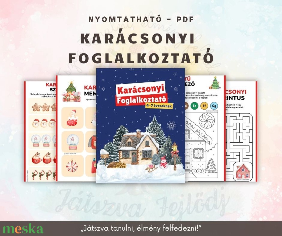 Karácsonyi foglalkoztatófüzet  18 oldalnyi ünnepi játék és rajzolás - játék & sport - készségfejlesztő és logikai játék - oktató játékok - Meska.hu