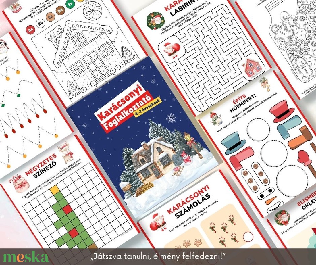 Karácsonyi foglalkoztatófüzet  18 oldalnyi ünnepi játék és rajzolás - játék & sport - készségfejlesztő és logikai játék - oktató játékok - Meska.hu
