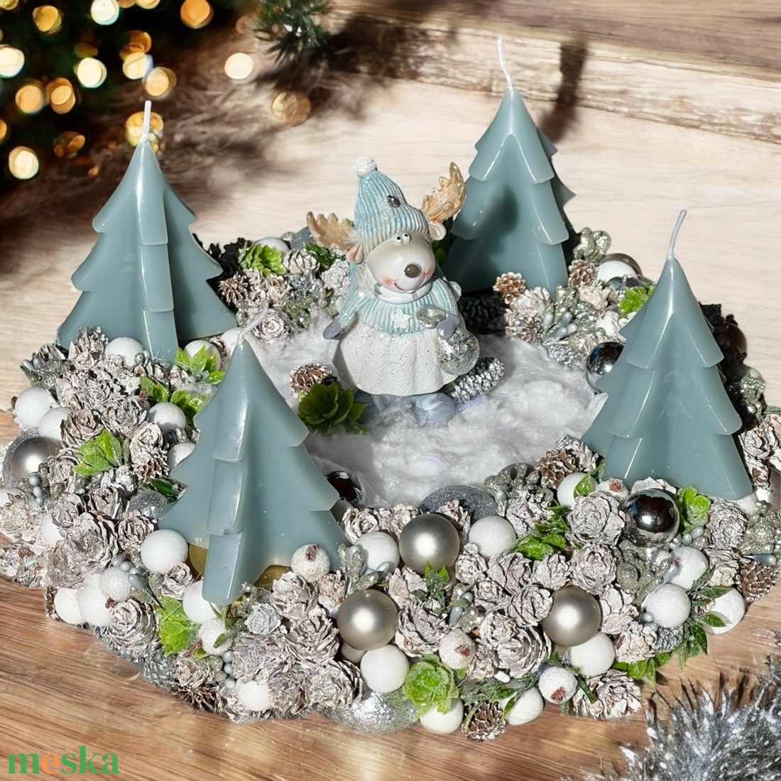 Ezüst-Kék adventi koszorú  - karácsony - adventi díszek - adventi koszorú - Meska.hu