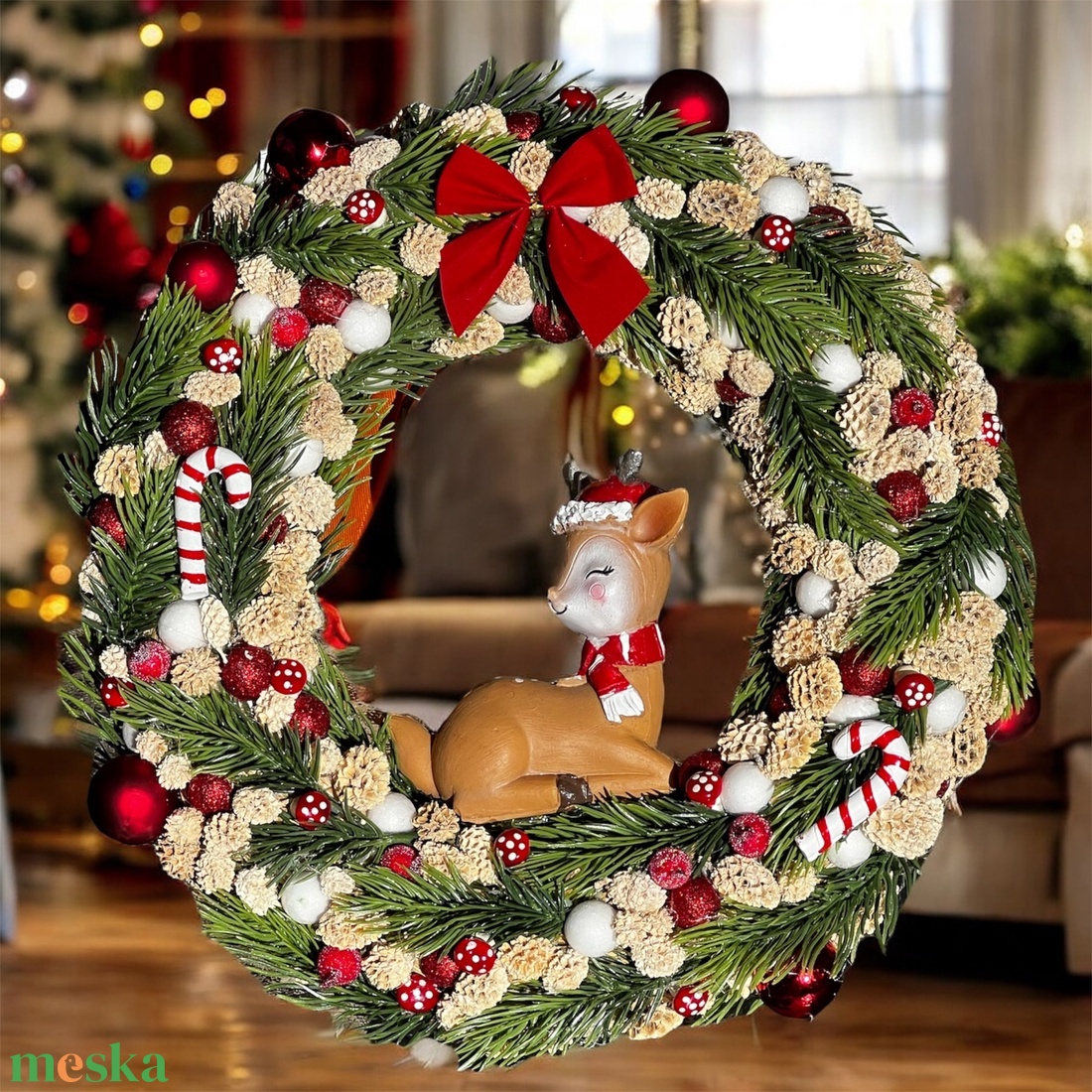 Őzikés ajtódísz - karácsony - karácsonyi lakásdekoráció - karácsonyi ajtódíszek - Meska.hu