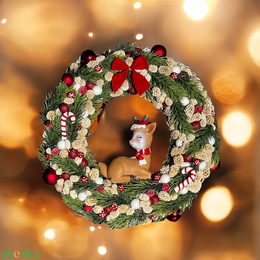 Őzikés ajtódísz - karácsony - karácsonyi lakásdekoráció - karácsonyi ajtódíszek - Meska.hu