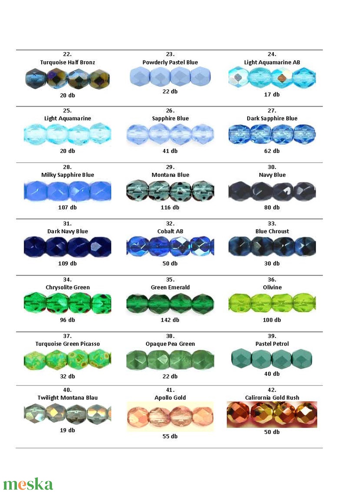 Csiszolt (fazettált) cseh üveggyöngy 49 színben  4 mm (1465) - kellékek & szerszámok - gyöngyfűzés kellékek - üveggyöngy - Meska.hu