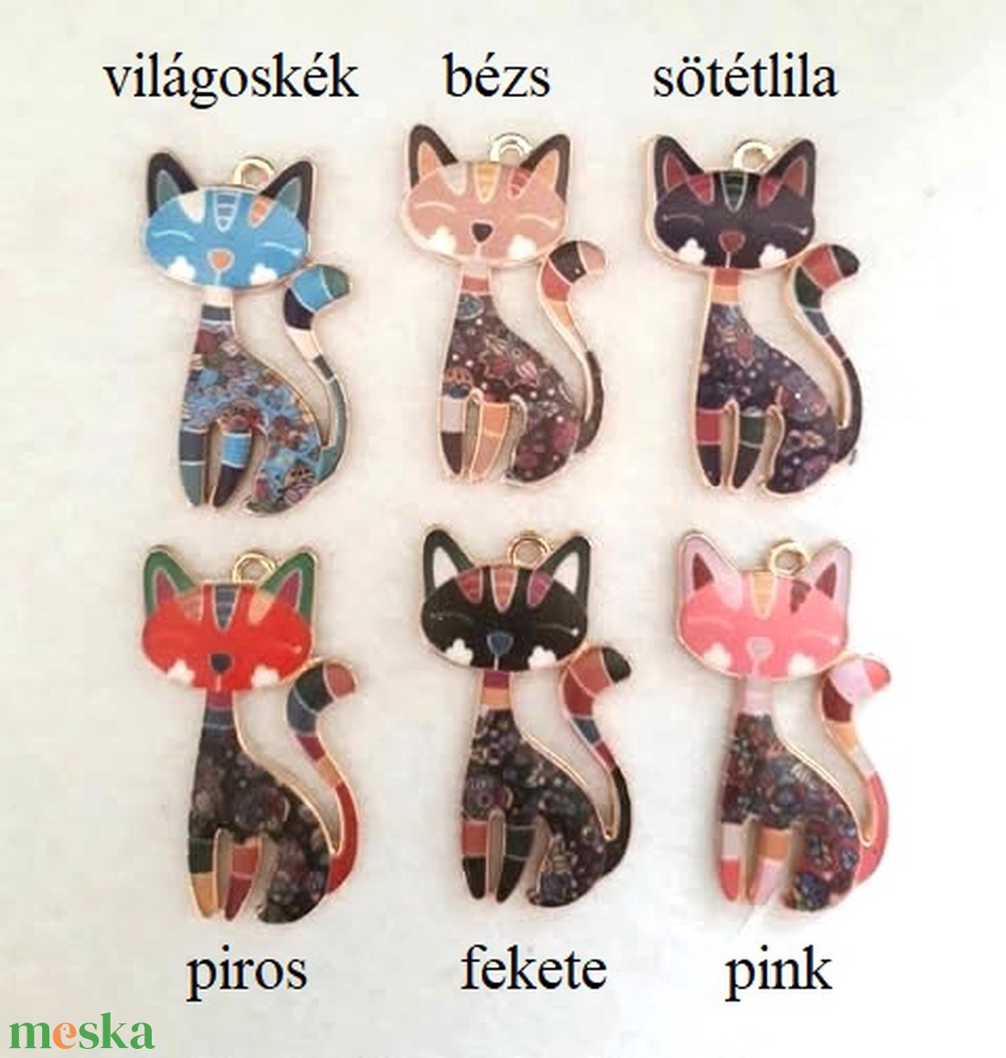 Festett, mintás, cica medál - 6 színben (1494) - kellékek & szerszámok - gyöngyfűzés kellékek - egyéb alkatrész - Meska.hu