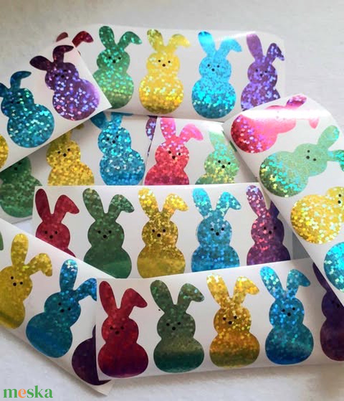 Nyuszi alakú, vízálló, csillámos matrica � 10 db / csomag (1485) - kellékek & szerszámok - dekorációs kellékek - egyéb kellékek - Meska.hu