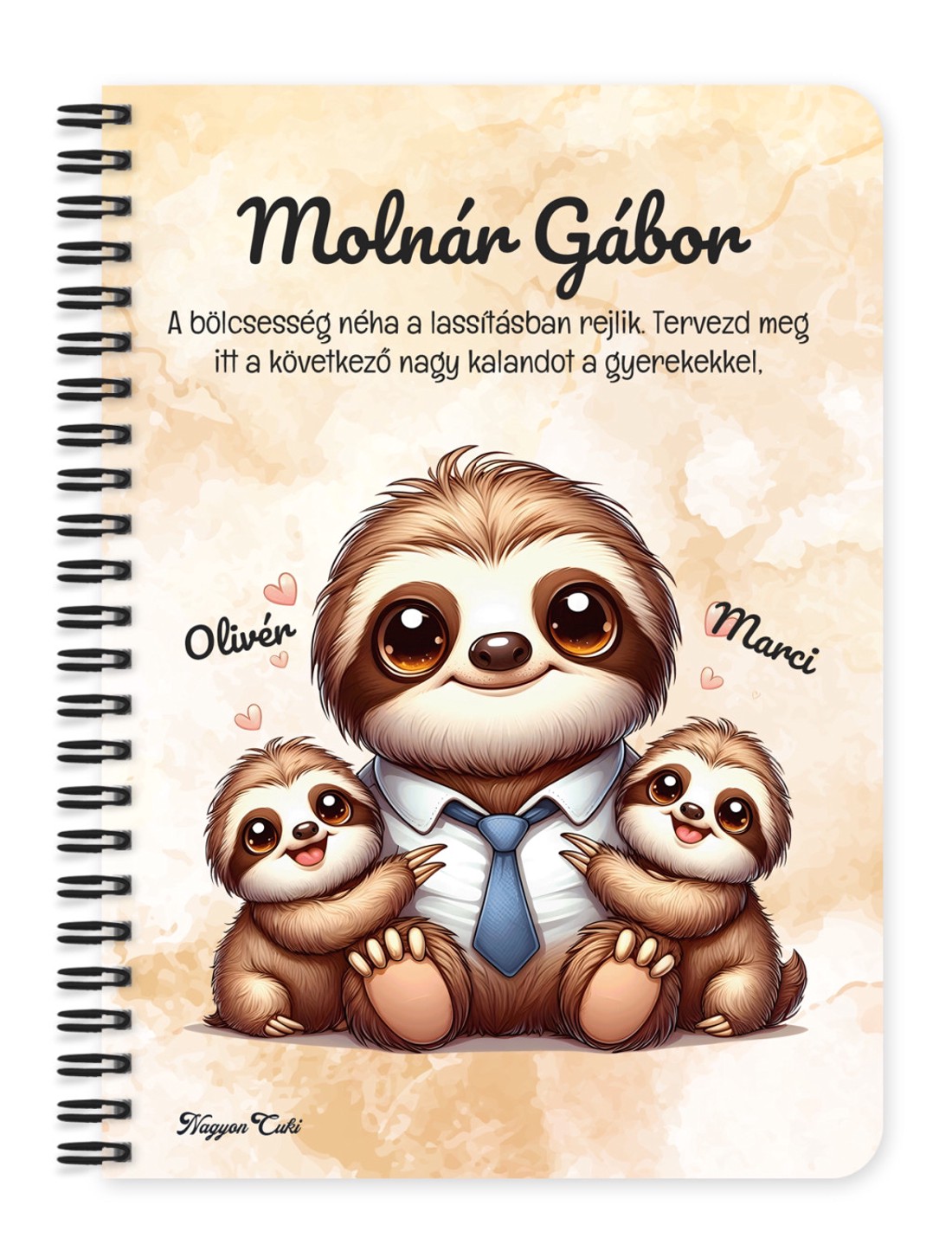 Személyre szabható - Cuki lajhár Nyakkendős Apa és két gyerek mintás A6-os füzet - otthon & életmód - papír, írószer - jegyzetfüzet & napló - Meska.hu