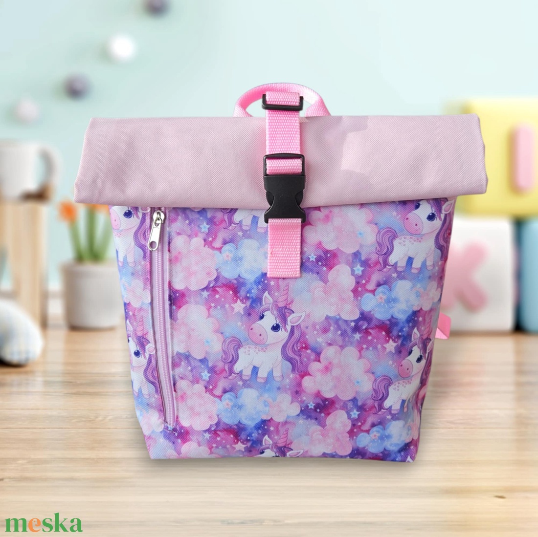 Unikornisos roll-top hátizsák - táska & tok - hátizsák - roll top hátizsák - Meska.hu