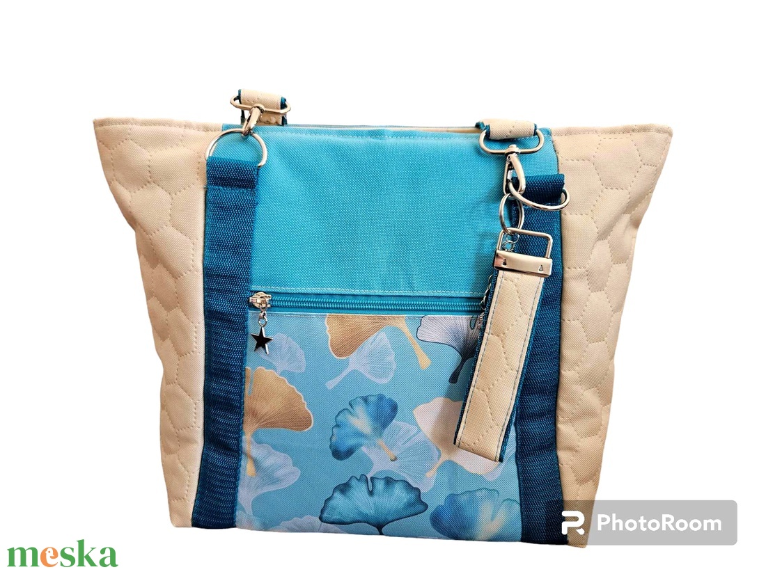 Vidám tavaszi gingko mintás vízálló női táska ajándék kulcstartóval - táska & tok - kézitáska & válltáska - válltáska - Meska.hu