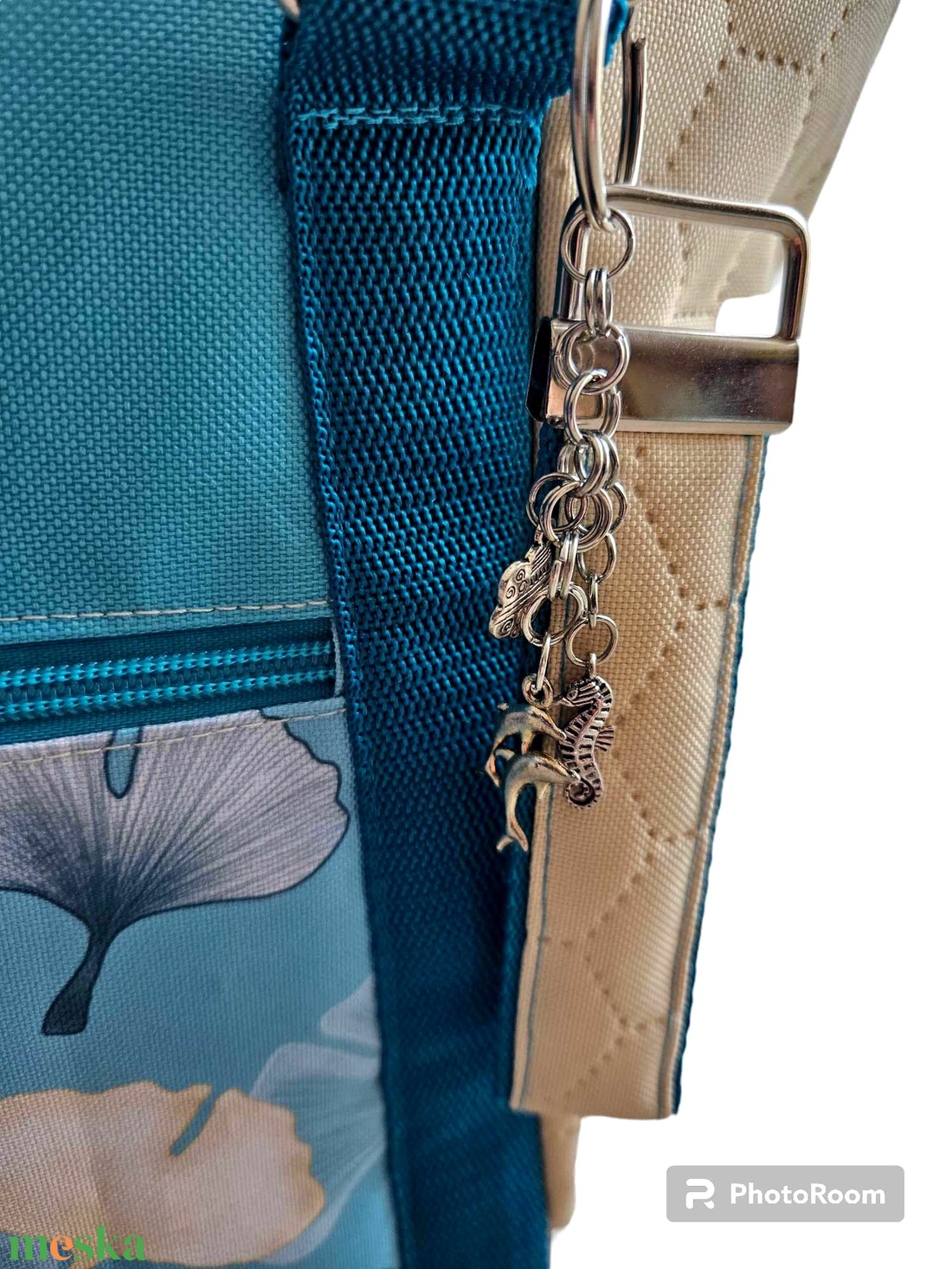 Vidám tavaszi gingko mintás vízálló női táska ajándék kulcstartóval - táska & tok - kézitáska & válltáska - válltáska - Meska.hu