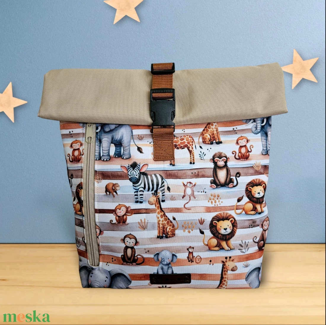 Szavanna állatai roll-top hátizsák - táska & tok - hátizsák - roll top hátizsák - Meska.hu