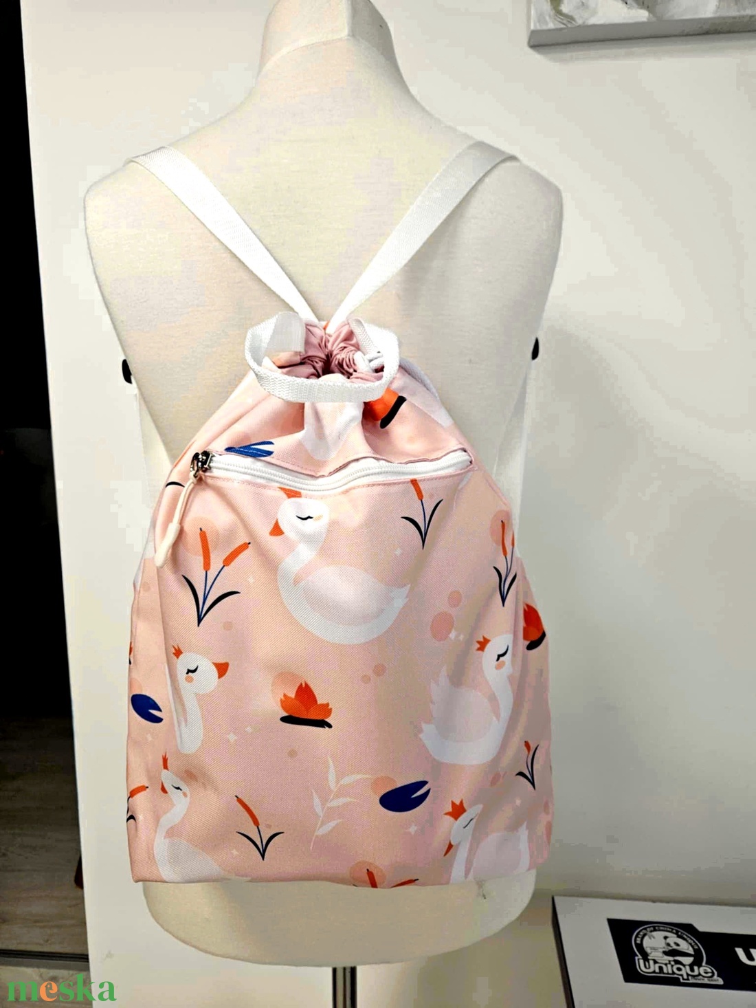 Hattyúmintás vízálló hátizsák/gymbag ajándék kártyatartóval - táska & tok - hátizsák - tornazsák, gymbag - Meska.hu