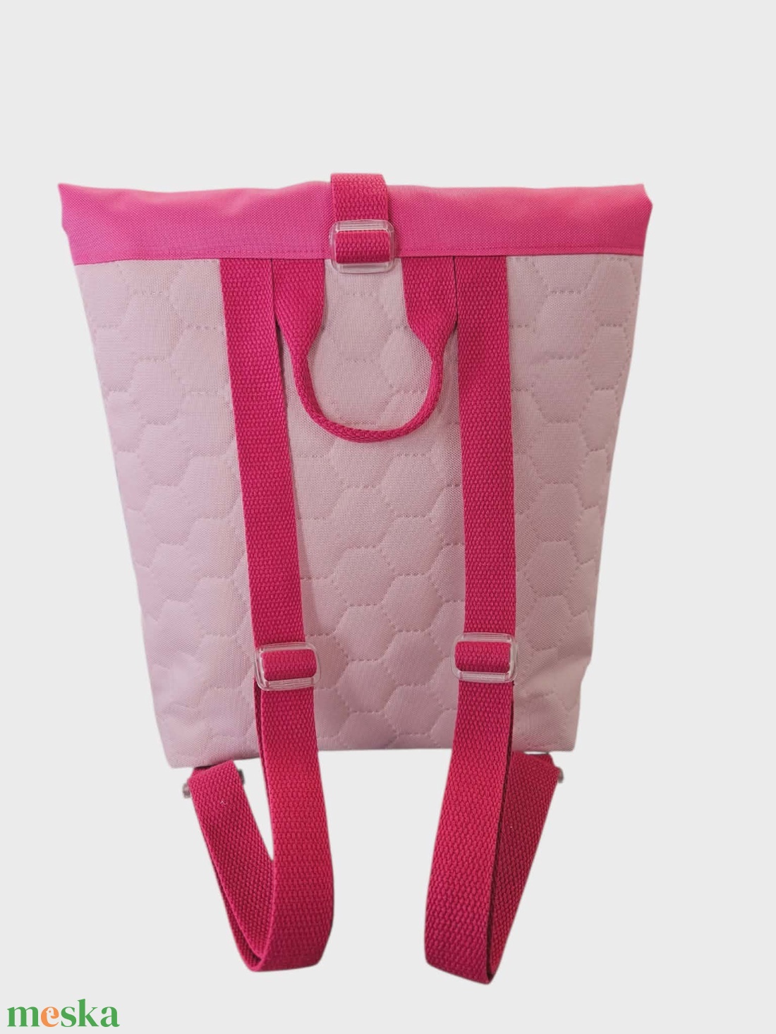 Rózsaszín-pink nyuszis roll-top hátizsák - táska & tok - hátizsák - roll top hátizsák - Meska.hu