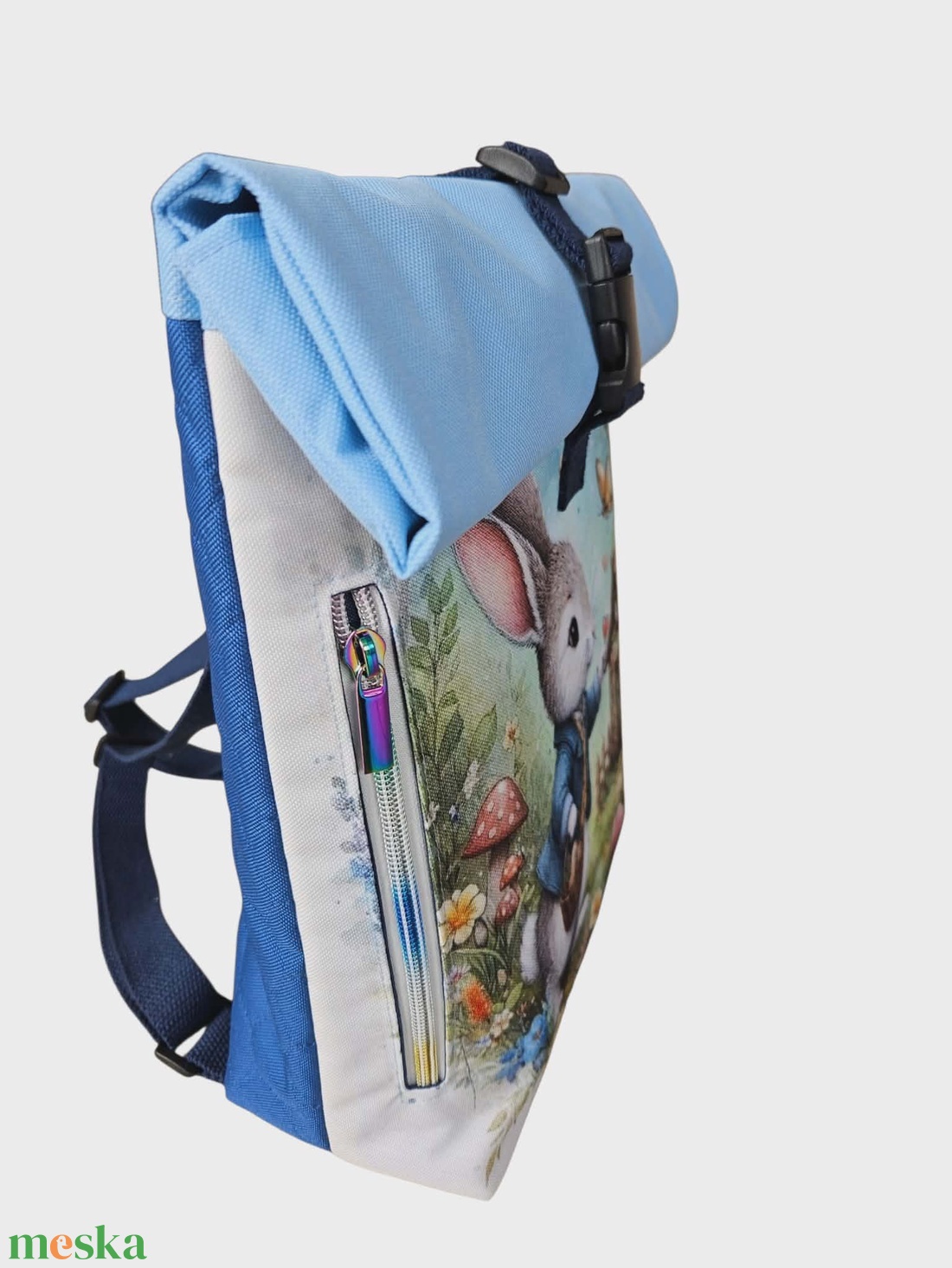 Vízálló nyuszis roll-top hátizsák  - táska & tok - hátizsák - roll top hátizsák - Meska.hu