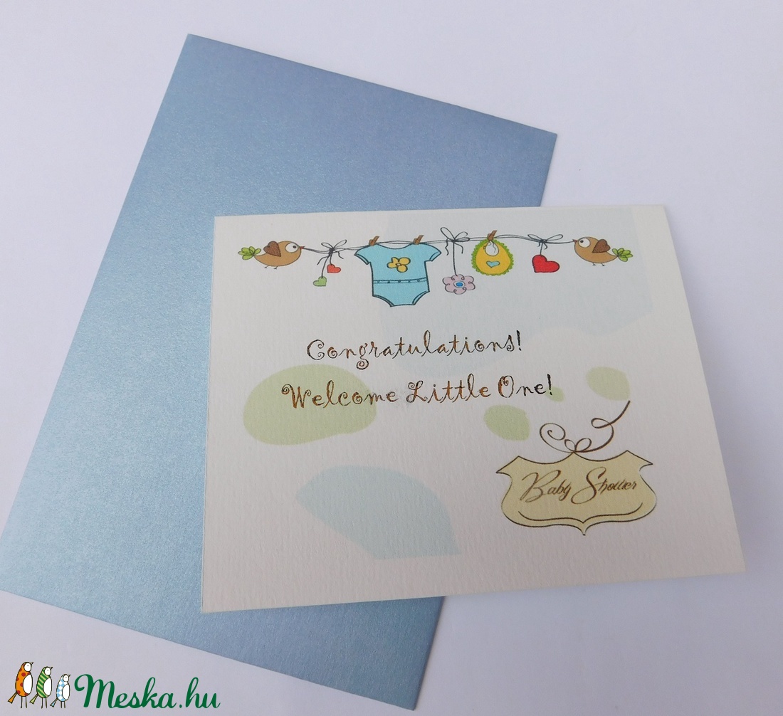 Welcome Little One!- egyedi kézműves fóliázott képeslap babaszületésre, babalátogatásra - otthon & lakás - papír írószer - képeslap & levélpapír - Meska.hu