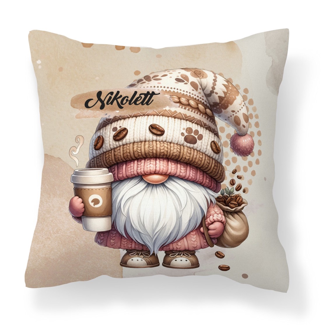 Névvel kérhető - Kávés manó cókmókos mintás párna - otthon & életmód - lakástextil - párna & párnahuzat - díszpárna (belsővel együtt) - Meska.hu