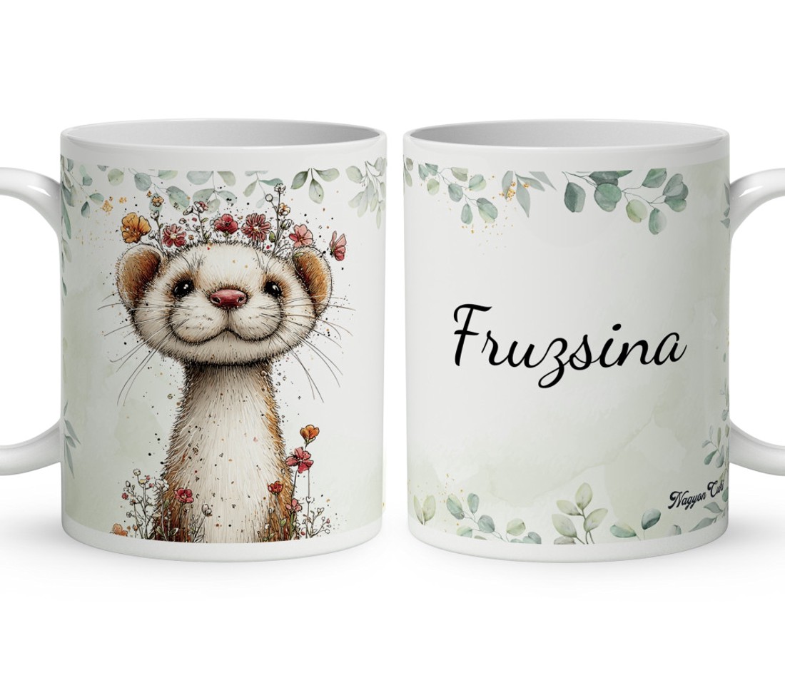 Névvel kérhető - Tündéri hermelin, a kecses felfedező mintás bögre - otthon & életmód - konyhafelszerelés, tálalás - tálalás - bögre & csésze - Meska.hu