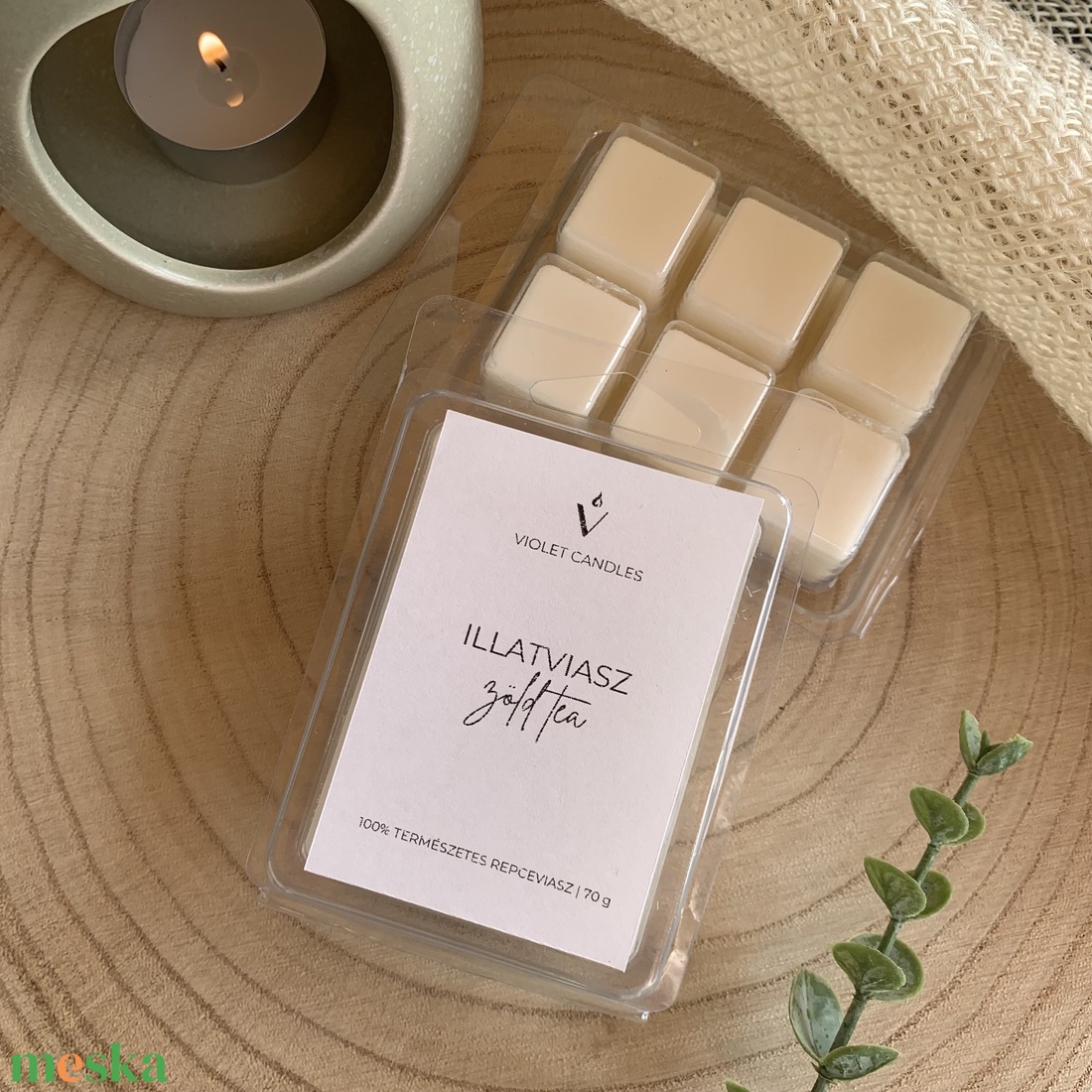 Kézműves illatviasz tömb - zöld tea illattal - otthon & életmód - gyertya, illat, aroma - gyertya - Meska.hu