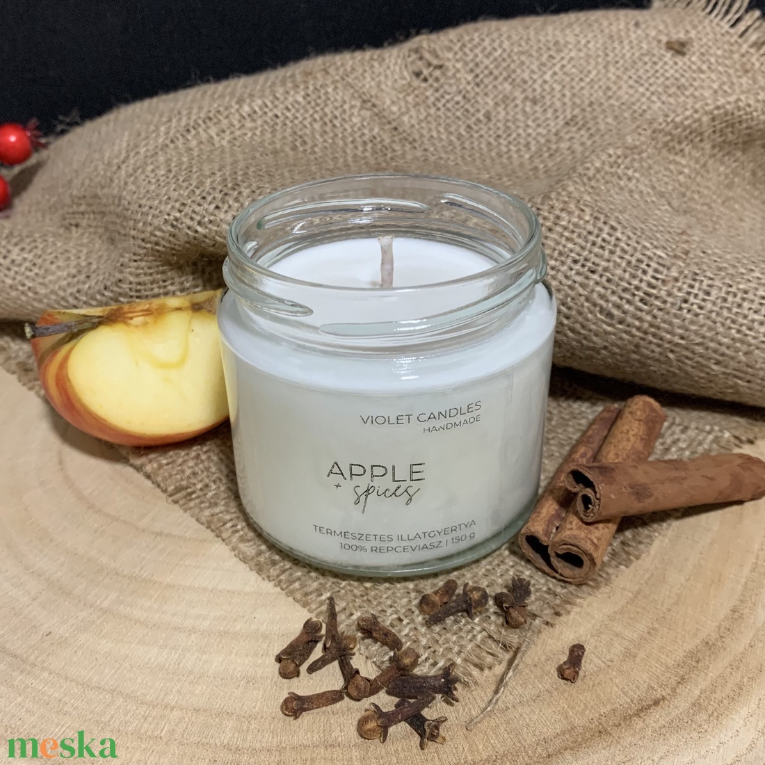 Apple + spices természetes illatgyertya  kézműves gyertya almás-fűszeres illattal, repceviaszból - otthon & életmód - gyertya, illat, aroma - gyertya - Meska.hu