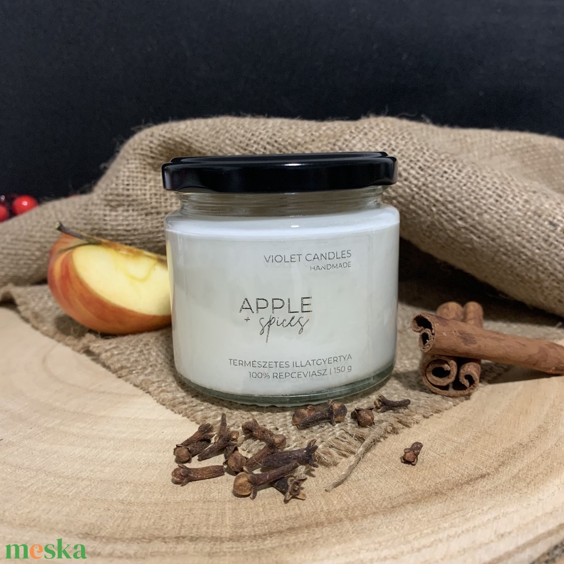 Apple + spices természetes illatgyertya  kézműves gyertya almás-fűszeres illattal, repceviaszból - otthon & életmód - gyertya, illat, aroma - gyertya - Meska.hu