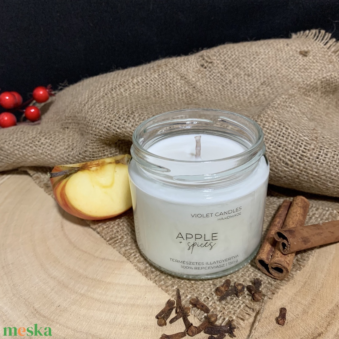 Apple + spices természetes illatgyertya  kézműves gyertya almás-fűszeres illattal, repceviaszból - otthon & életmód - gyertya, illat, aroma - gyertya - Meska.hu