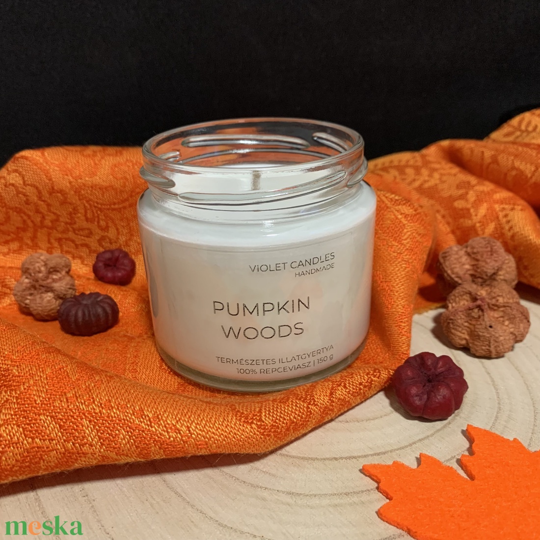 Pumpkin Woods természetes illatgyertya  kézműves őszi gyertya sütőtök és fás-fűszeres illattal, repceviaszból - otthon & életmód - gyertya, illat, aroma - gyertya - Meska.hu