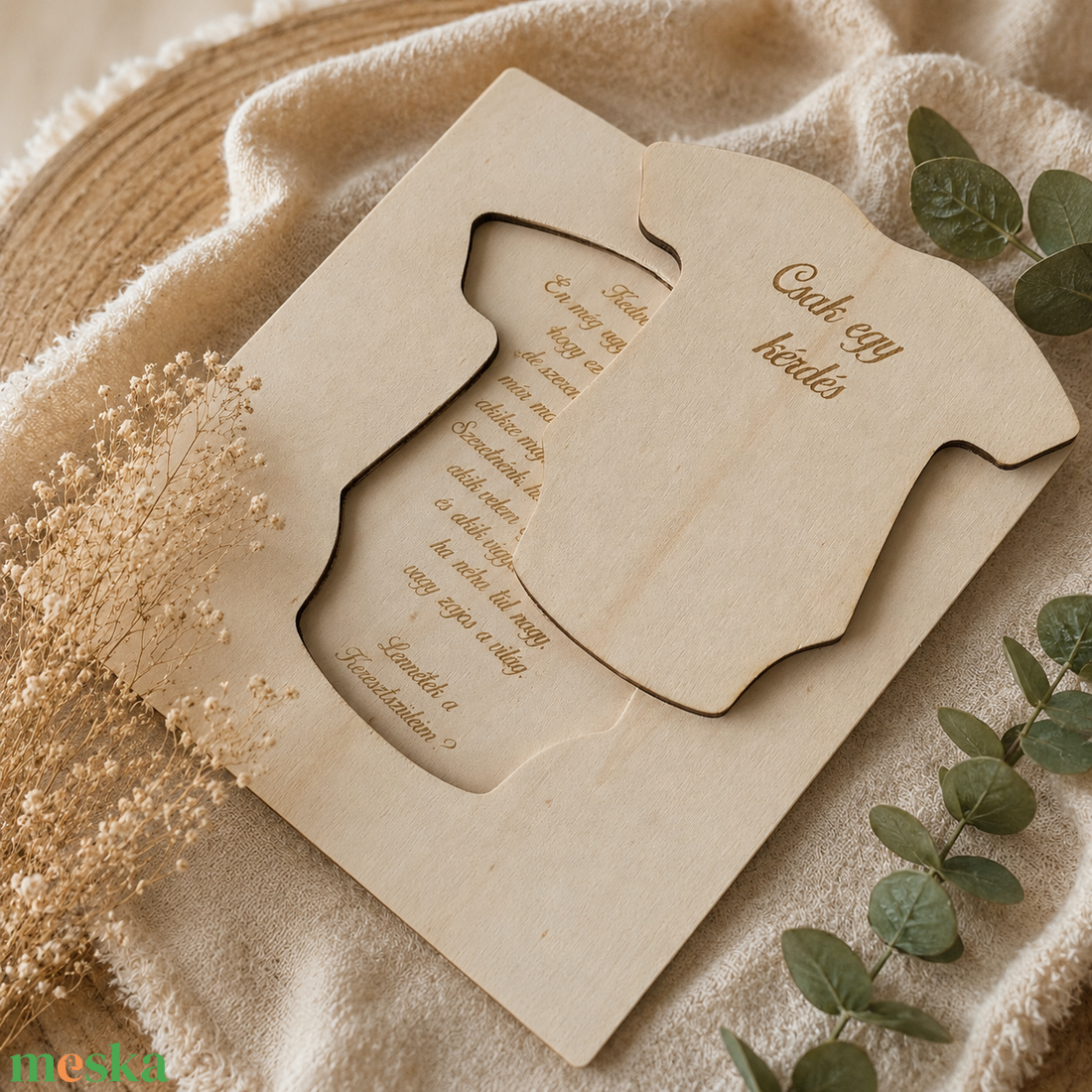 Keresztszülő felkérő fa puzzle � Babaruha alakú ajándék - baba - mama - keresztelő kellékek - keresztszülő felkérő - Meska.hu
