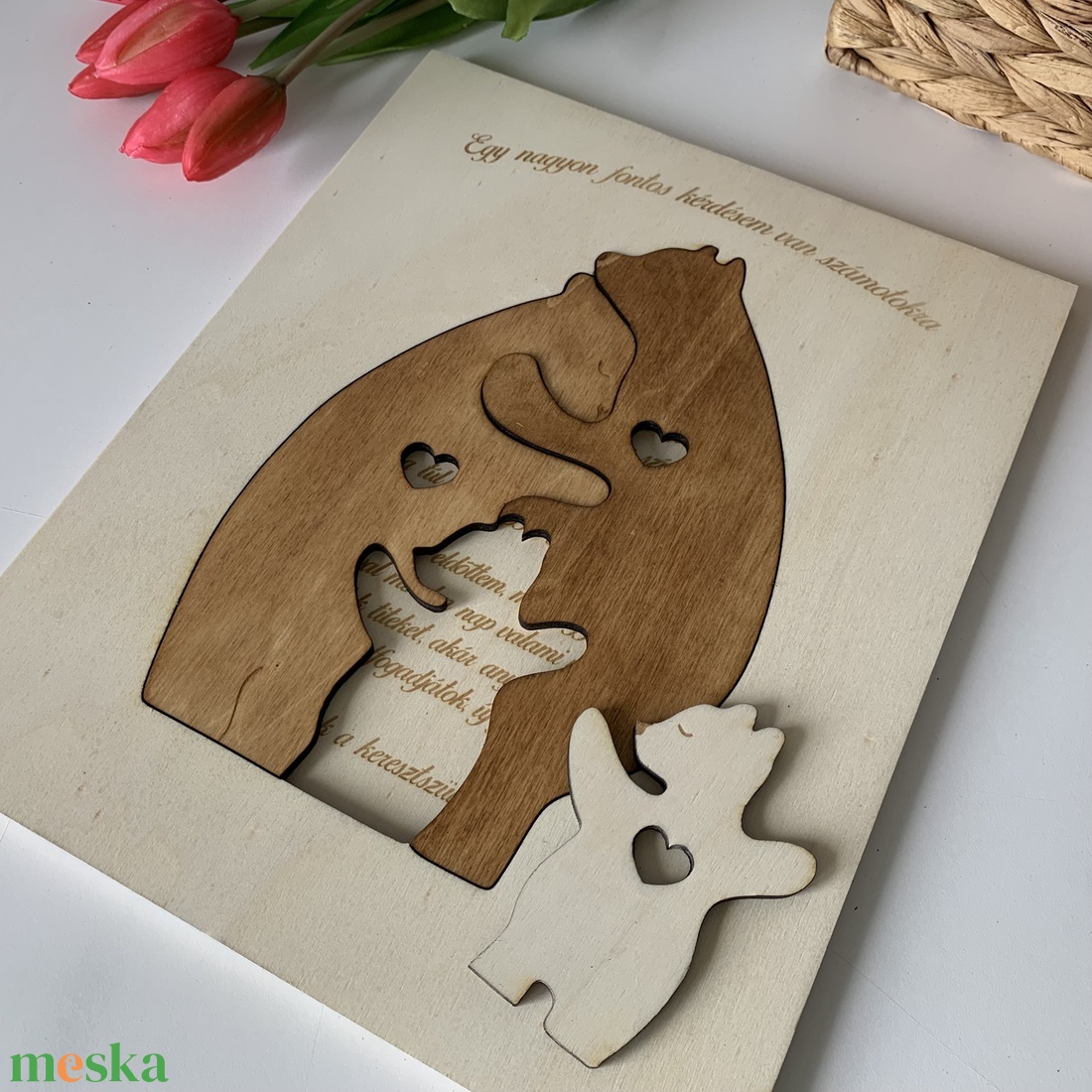 Macis keresztszülő felkérő � Gravírozott fa puzzle - baba - mama - keresztelő kellékek - keresztszülő felkérő - Meska.hu