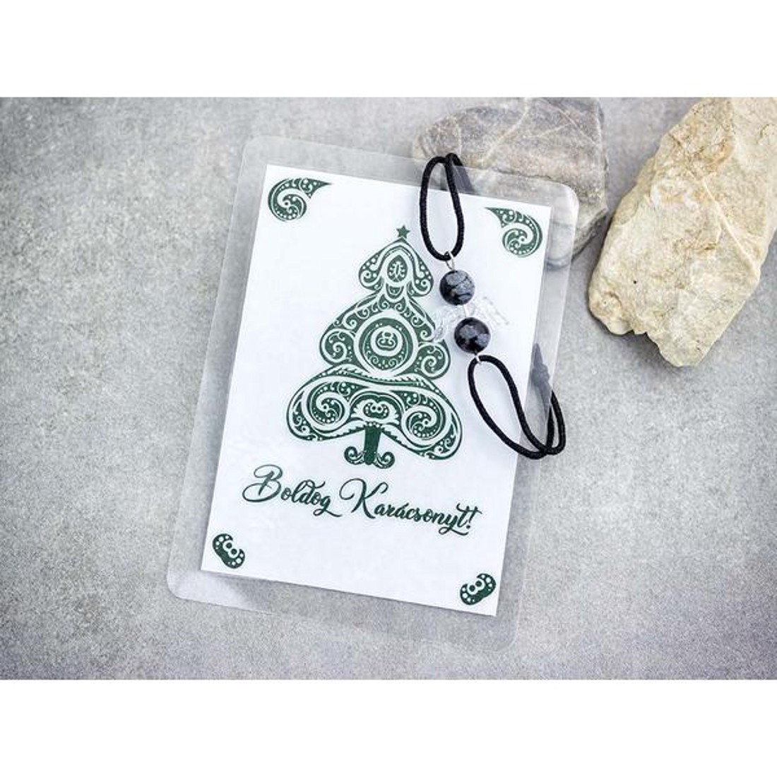 Boldog Karácsonyt obszidián angyal karkötő - ékszer - karkötő - karkötő medállal - Meska.hu