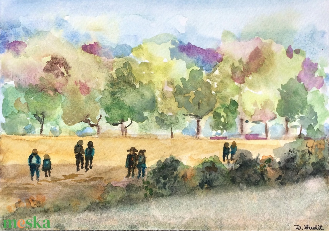 Parkban akvarell festmény - művészet - festmény - akvarell - Meska.hu