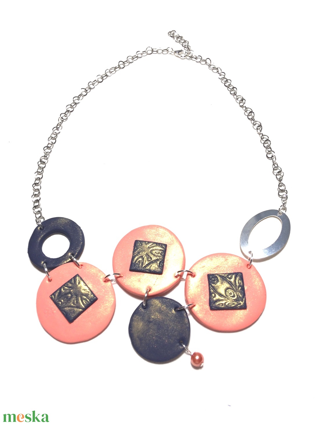 Négyzetes körök modern nyaklánc - ékszer - nyaklánc - statement nyaklánc - Meska.hu