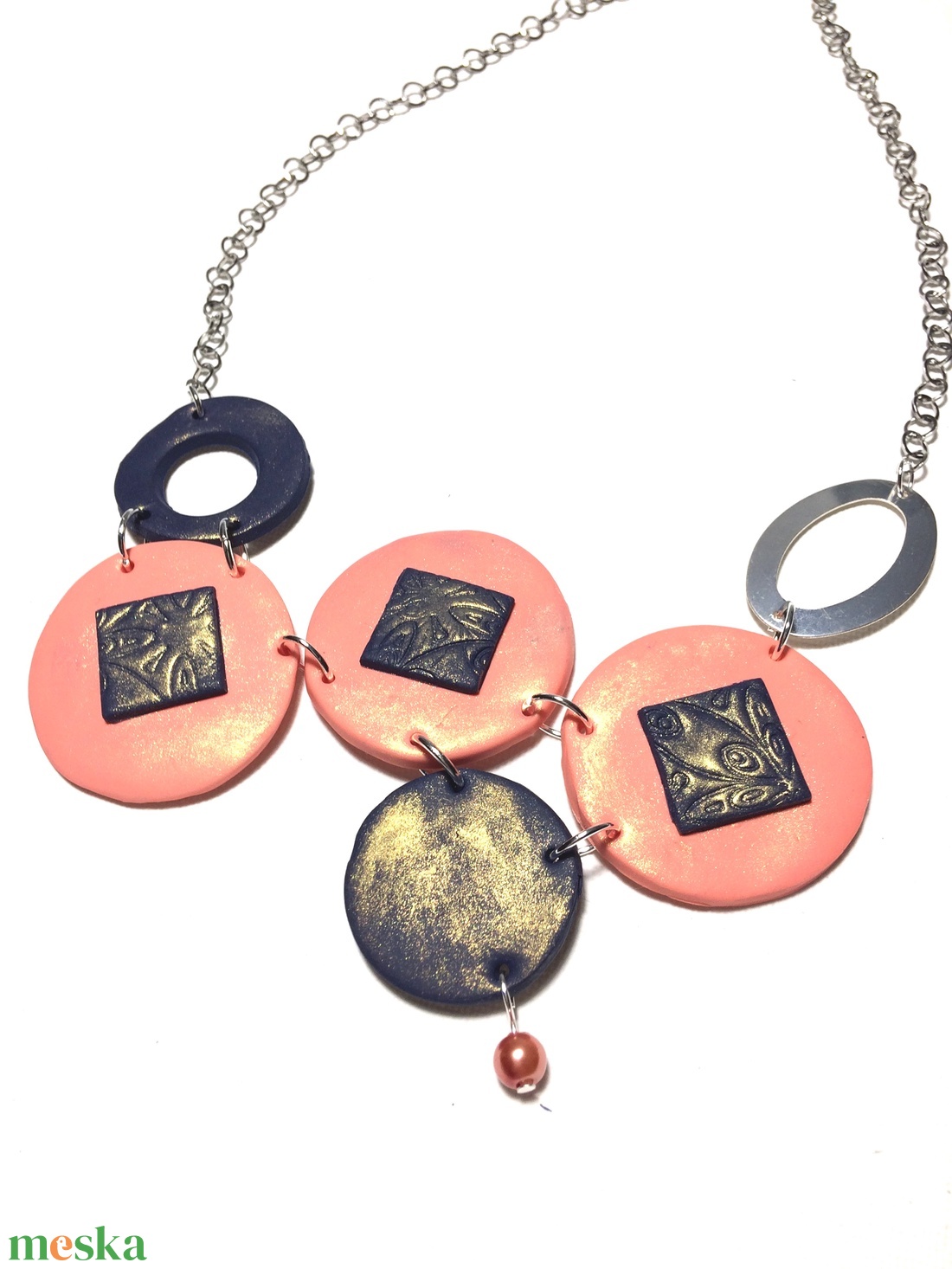 Négyzetes körök modern nyaklánc - ékszer - nyaklánc - statement nyaklánc - Meska.hu