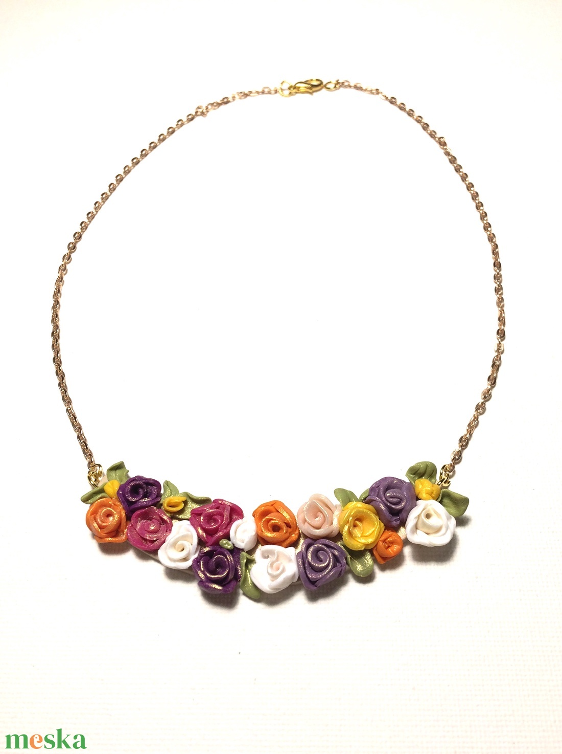 Színes miniatűr rózsás nyaklánc - ékszer - nyaklánc - medálos nyaklánc - Meska.hu