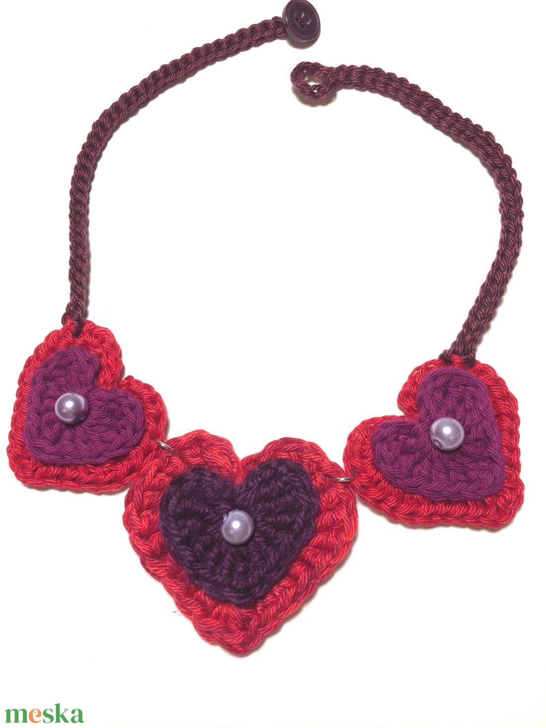 Szívek nyaklánc - ékszer - nyaklánc - gyöngyös nyaklánc - Meska.hu
