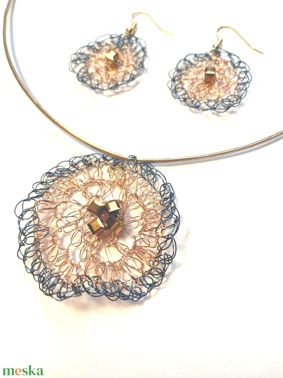 Rosegold kékkel - ékszer - ékszerszett - Meska.hu