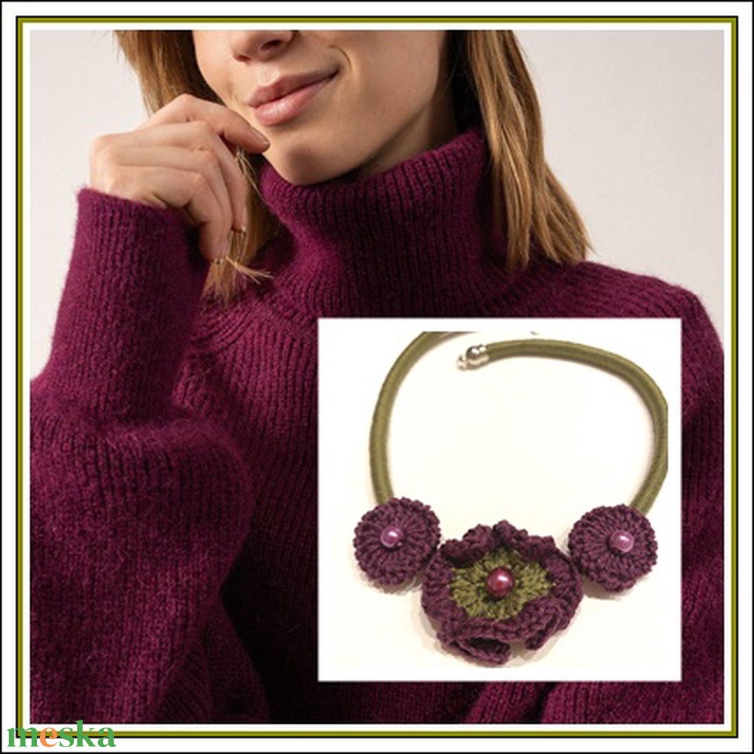 Szilvalila zölddel - ékszer - nyaklánc - statement nyaklánc - Meska.hu