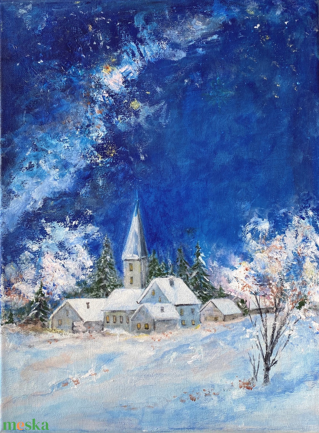 Téli éj - művészet - festmény - akril - Meska.hu