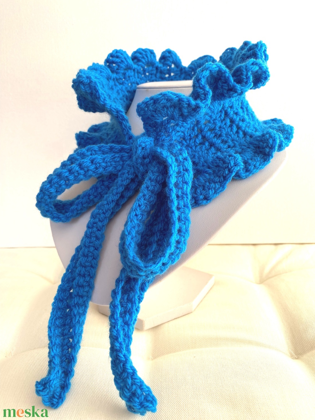 Kék fodros sál - ruha & divat - sál, sapka, kendő - sál - Meska.hu