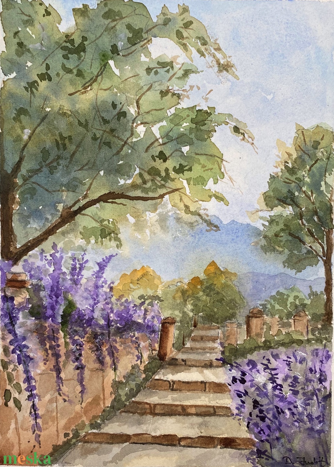 Kerti séta - művészet - festmény - akvarell - Meska.hu