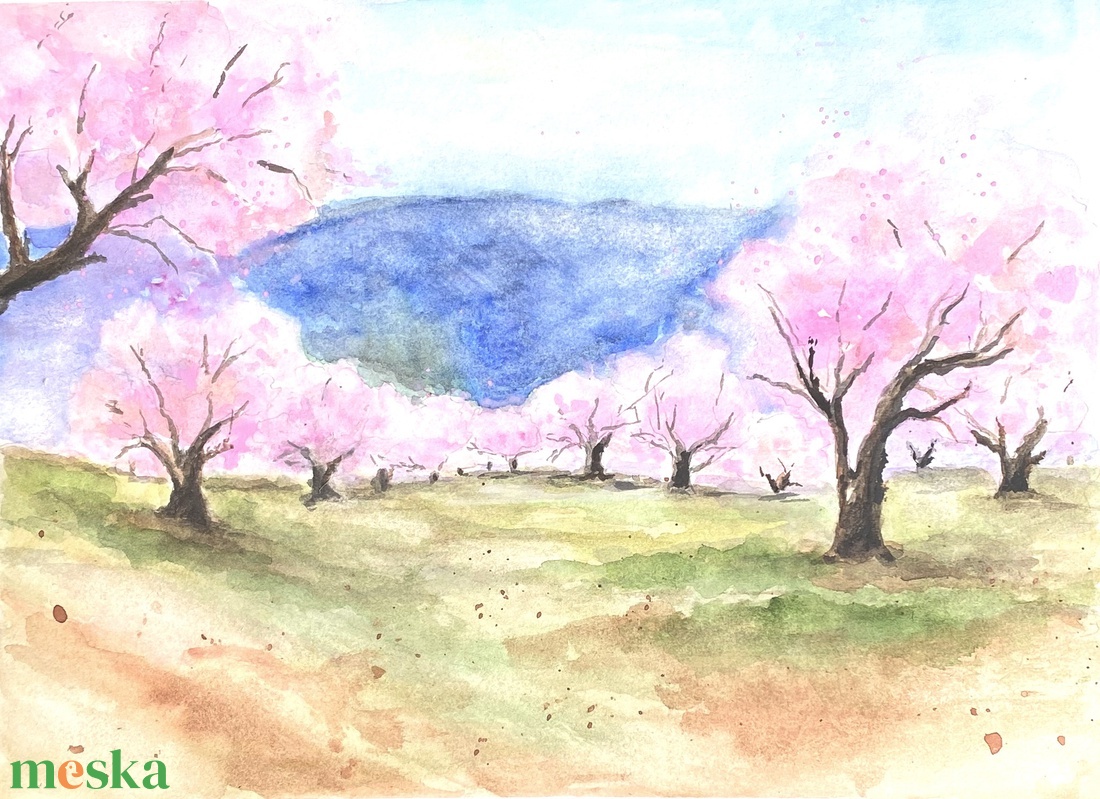 Virágzó fák festmény - művészet - festmény - akvarell - Meska.hu