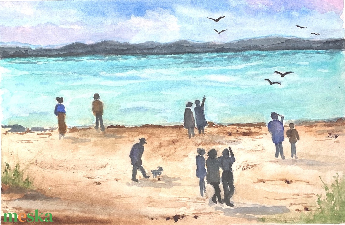 Tóparti séta akvarell festmény - művészet - festmény - akvarell - Meska.hu