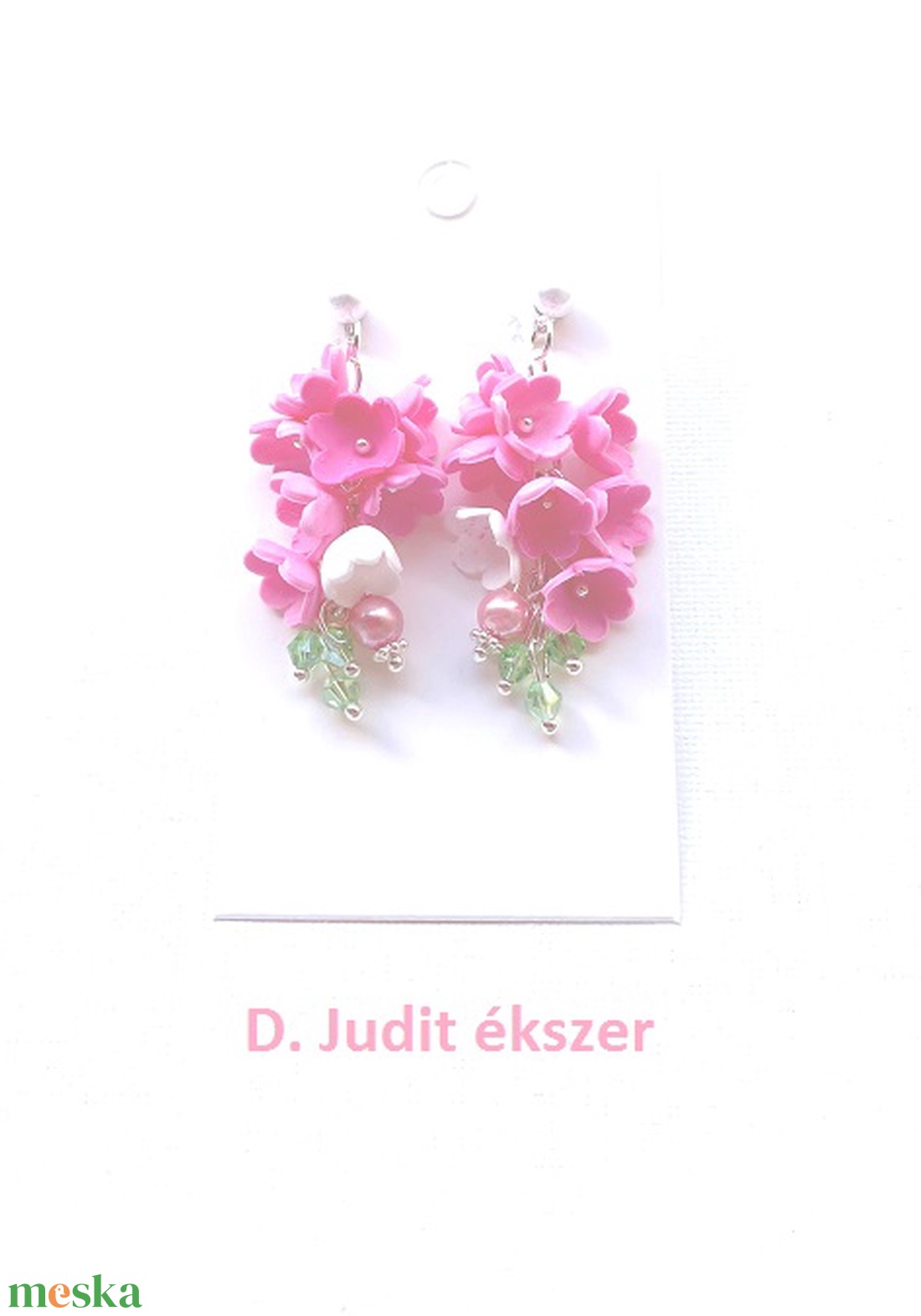 Rózsaszín virágfürt - ékszer - fülbevaló - lógó fülbevaló - Meska.hu